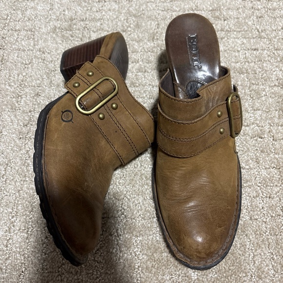 Born BOC Concepts Brown Leather upper Block heel Mule 8.5 - Picture 1 of 8